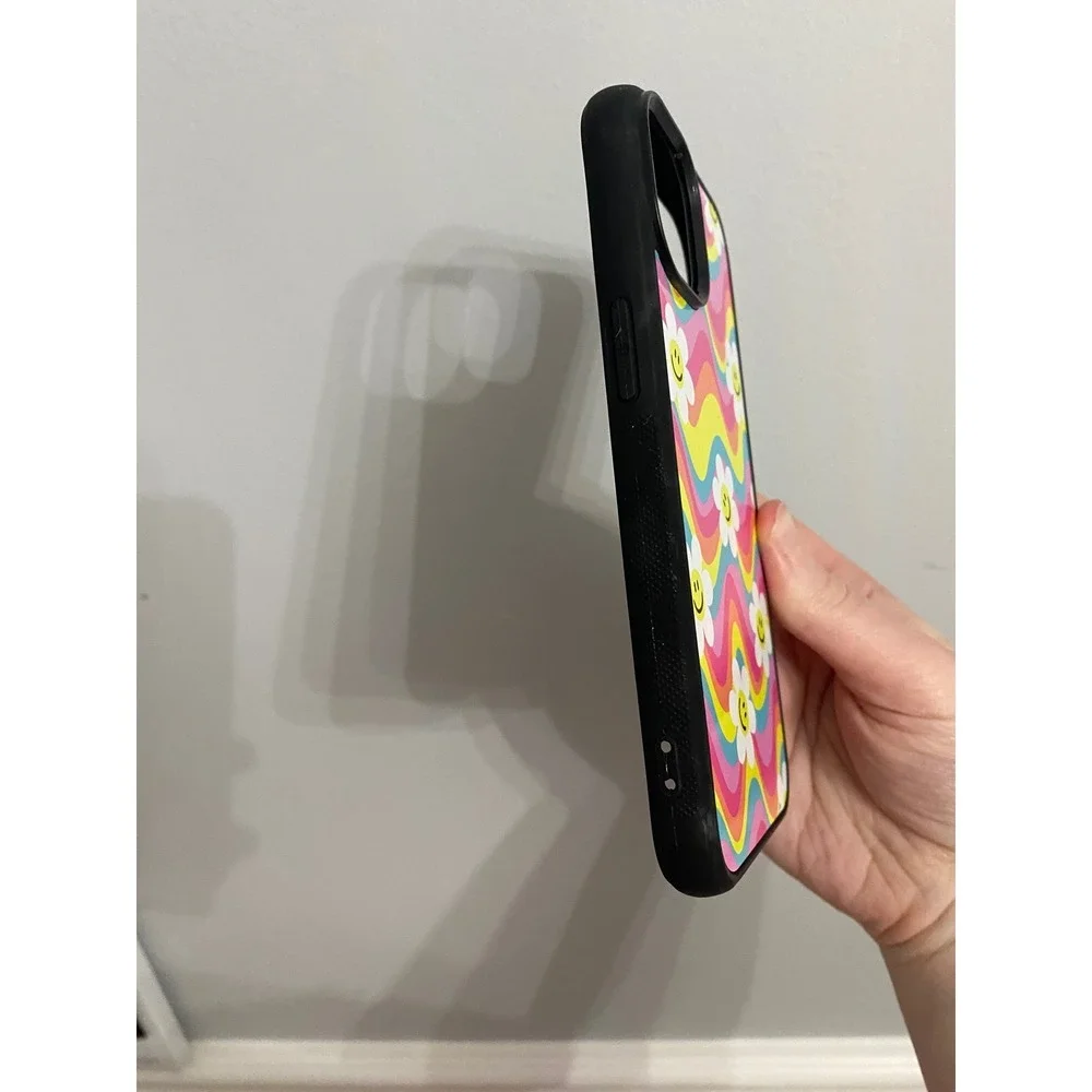 iPhone 15 Case Unisex OS Multicolor‎ Groovy Psychedelic Daisy Smiley Face Wavy